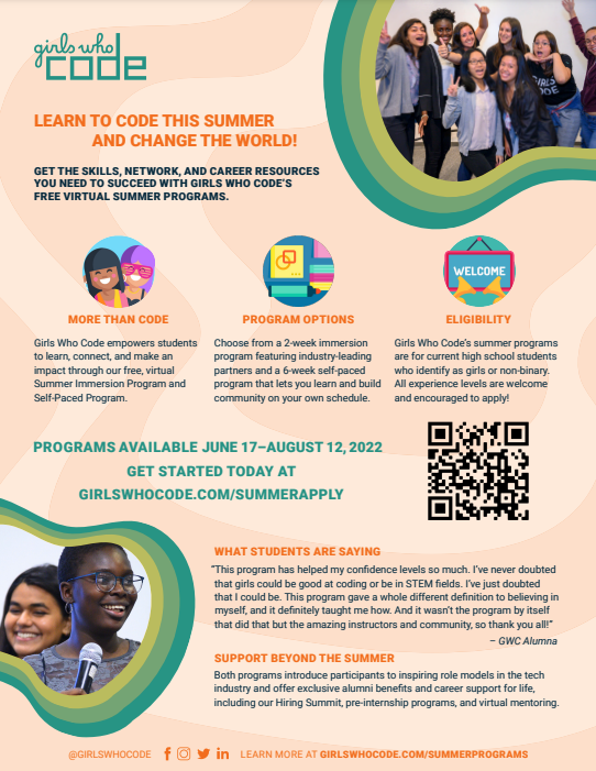 View the girls who code summer program flyer (PDF)
